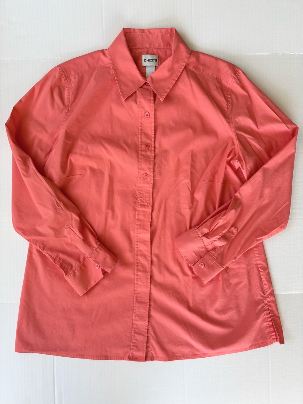 Chico's Women’s Long Sleeve Collared Button Up Shirt Size 2 Coral Pink